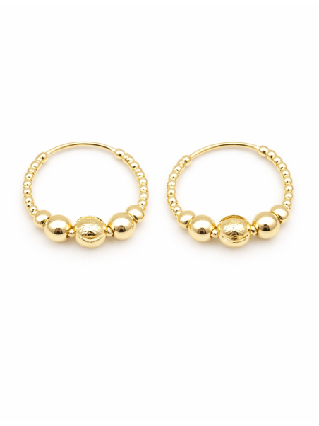 Boucles d’Oreilles Créoles Perles Dorées Plaqué Or 18K – Anneaux Élégants et Texturés