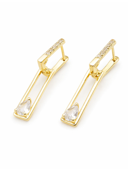 Boucles d’Oreilles Pendantes Géométriques Plaqué Or 18K et Zirconium