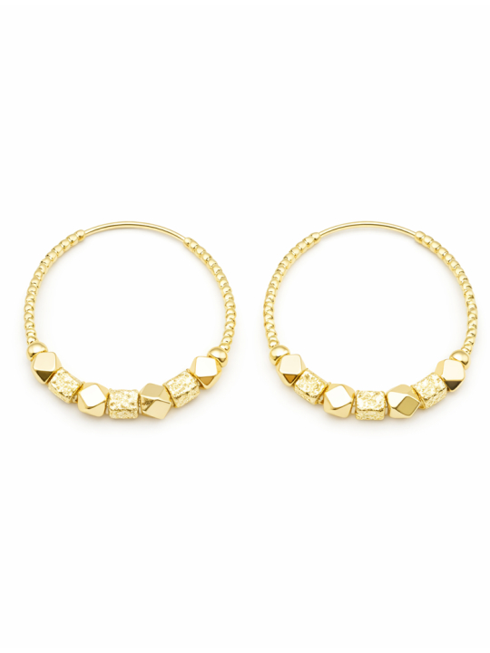 Créoles Perles Texturées Plaqué Or 18K – Boucles d’Oreilles Élégantes et Modernes