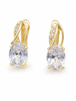 Boucles d’Oreilles Ovales Zircon Plaqué Or 18K – Élégance Brillante et Raffinée