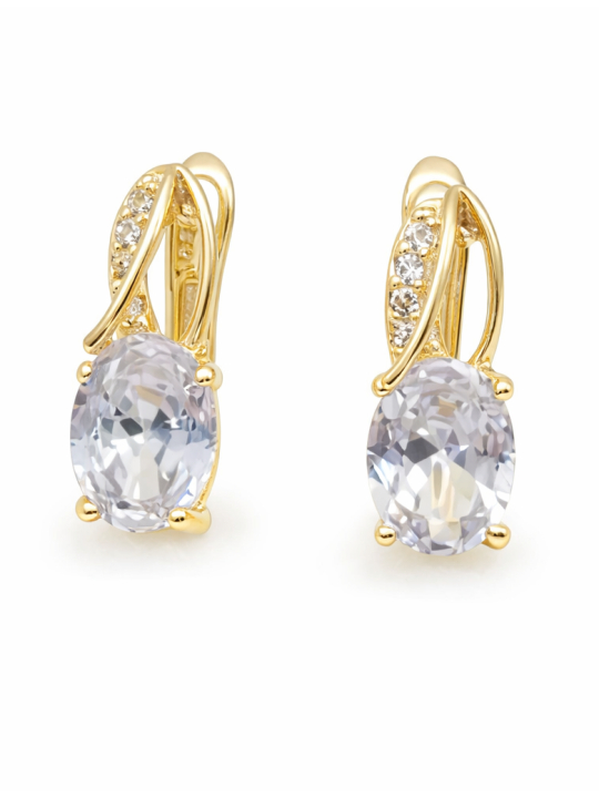 Boucles d’Oreilles Ovales Zircon Plaqué Or 18K – Élégance Brillante et Raffinée