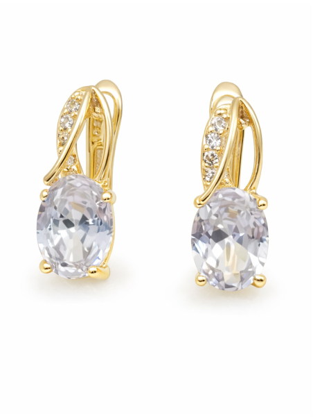 Boucles d’Oreilles Ovales Zircon Plaqué Or 18K – Élégance Brillante et Raffinée