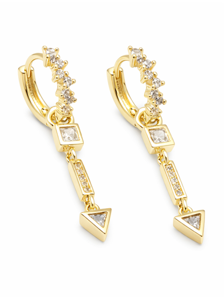 Boucles d’Oreilles Pendantes Géométriques Zircon Plaqué Or 18K – Design Moderne et Brillant
