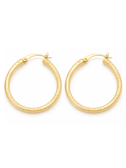 Boucles d’Oreilles Créoles Texturées Plaqué Or 18K – Anneaux Dorés Effet Sablé