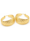 Boucles d’Oreilles Créoles Bombées Texturées Plaqué Or 18K – Effet Croisé Sculpté