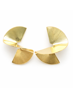 Boucles d’Oreilles Éventail Texturé Plaqué Or 18K – Design Graphique Doré