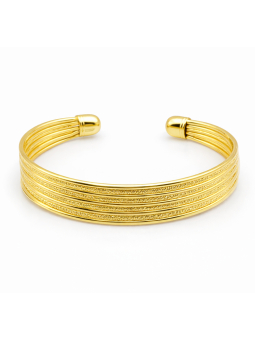 Bracelet Jonc Rigide 60 mm Plaqué Or 18K – Multi Lignes Texturées Élégantes