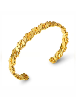 Bracelet Jonc Maille Gourmette 60 mm Plaqué Or 18K – Manchette Chaîne Dorée