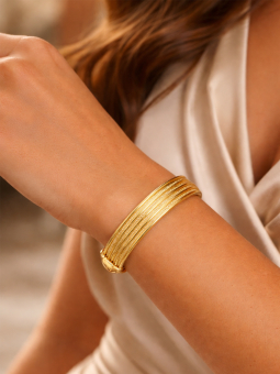 Bracelet Jonc Rigide 60 mm Plaqué Or 18K – Multi Lignes Texturées Élégantes