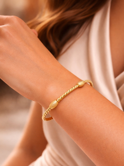 Bracelet Jonc Torsadé 60 mm Plaqué Or 18K – Manchette Corde Dorée Élégante