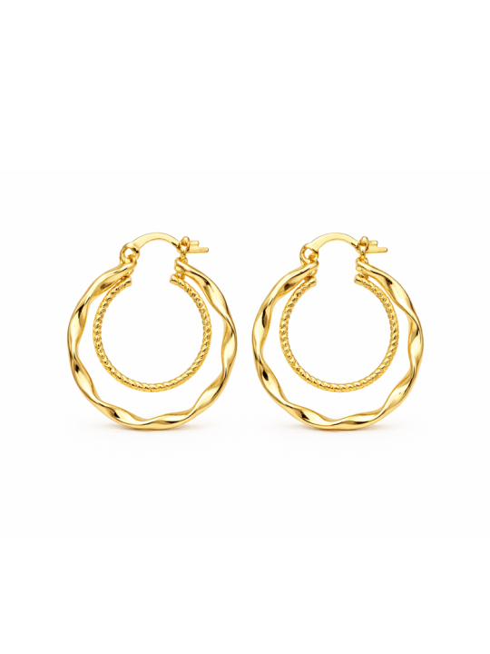 Boucles d’Oreilles Créoles Ondulées Plaqué Or 18K – Diamètre 25 mm