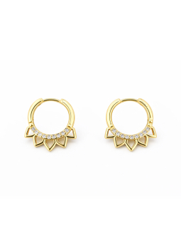 Boucles d’Oreilles Créoles Soleil Plaqué Or 18K avec Zircons – Diamètre 20 mm