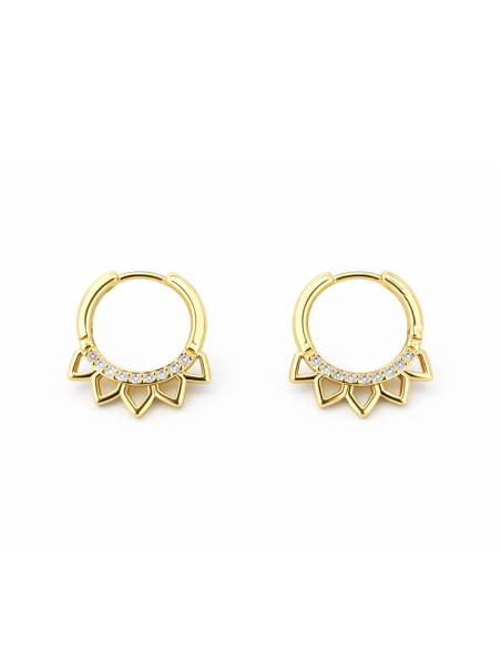 Boucles d’Oreilles Créoles Soleil Plaqué Or 18K avec Zircons – Diamètre 20 mm