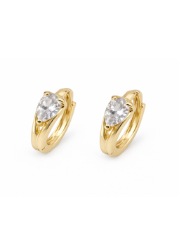 Boucles d’Oreilles Créoles Goutte Plaqué Or 18K avec Zircon – Diamètre 15 mm