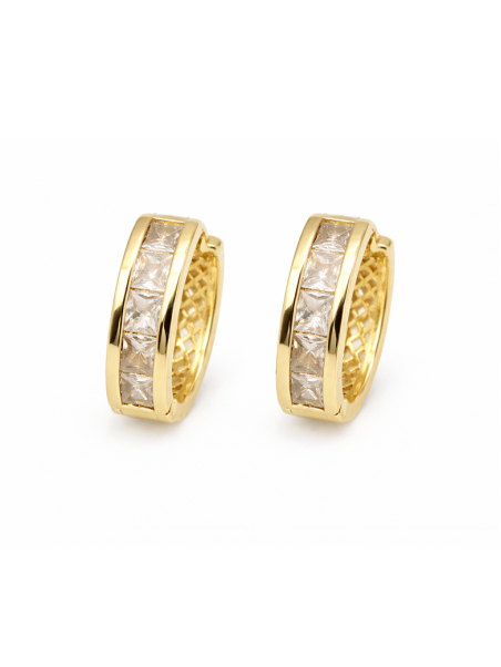 Boucles d’Oreilles Créoles Serties Zircon Plaqué Or 18K – Diamètre 15 mm