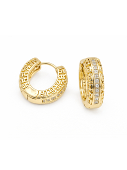 Boucles d’Oreilles Créoles Motif Grec Zircon Plaqué Or 18K – Diamètre 20 mm