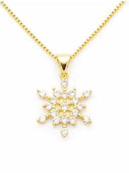 Collier Flocon Zircon Plaqué Or 18K – Chaîne 45 cm et Pendentif 20 mm