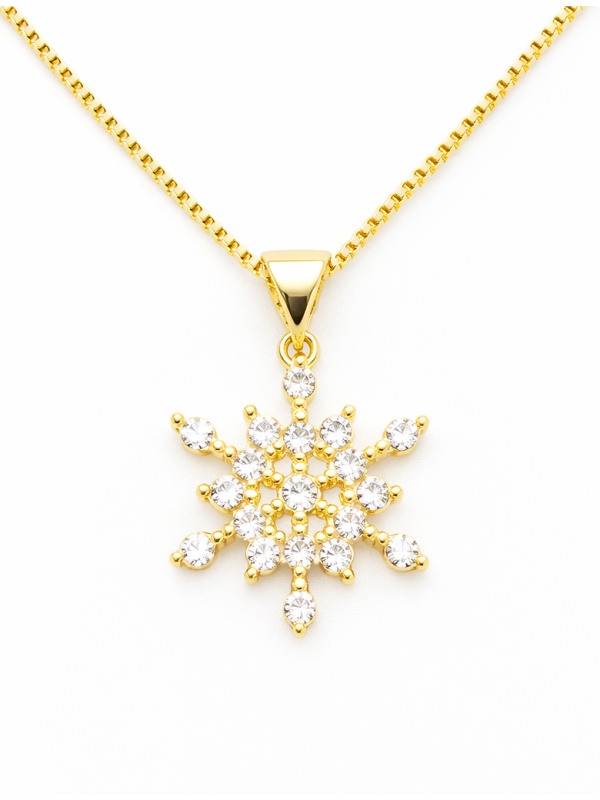 Collier Flocon Zircon Plaqué Or 18K – Chaîne 45 cm et Pendentif 20 mm