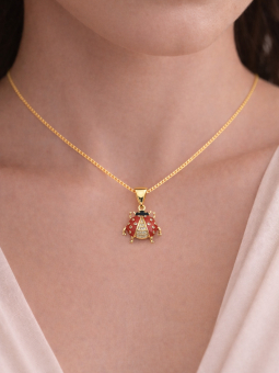Collier Coccinelle Rouge Plaqué Or 18K – Pendentif 25 mm & Chaîne 45 cm