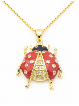 Collier Coccinelle Rouge Plaqué Or 18K – Pendentif 25 mm & Chaîne 45 cm