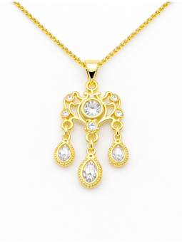 Collier Baroque Plaqué Or 18K – Pendentif 25 mm Cristaux & Chaîne 45 cm