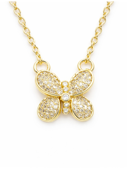 Collier Papillon Zircon Plaqué Or 18K – Chaîne 45 cm et Pendentif 15 mm