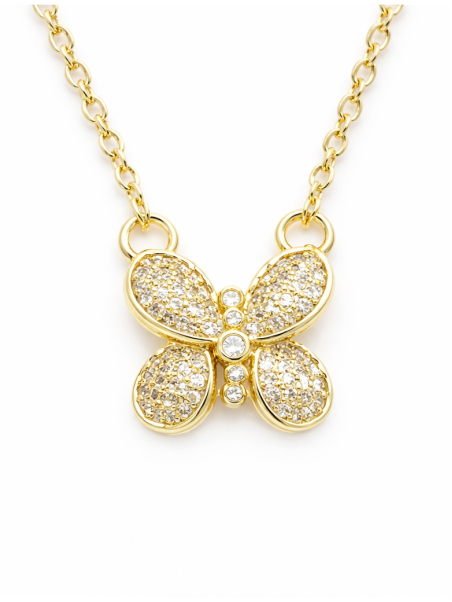 Collier Papillon Zircon Plaqué Or 18K – Chaîne 45 cm et Pendentif 15 mm