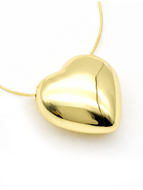 Collier Cœur Bombé Plaqué Or 18K – Pendentif 30 mm & Chaîne 45 cm
