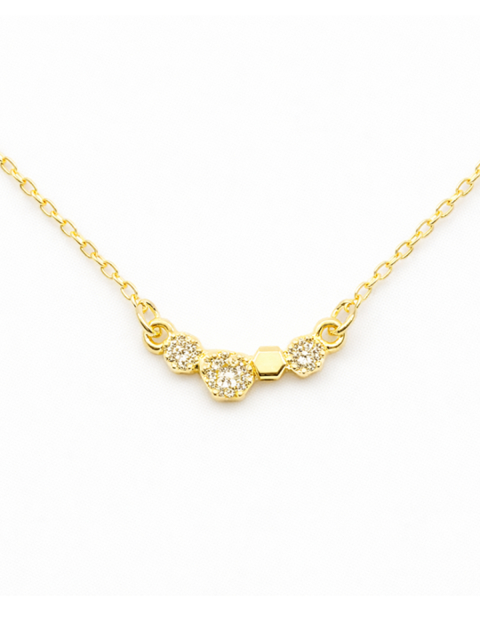 Collier géometrique Plaqué Or 18K – Pendentif 20 mm Cristaux & Chaîne 45 cm