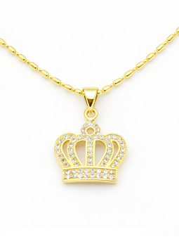 Collier Couronne Plaqué Or 18K – Pendentif 18 mm & Chaîne 45 cm