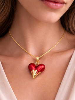 Collier Cœur Rouge Émaillé Plaqué Or 18K – Pendentif 30 mm & Chaîne 45 cm