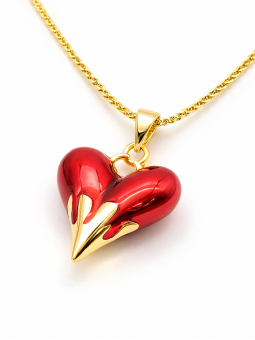 Collier Cœur Rouge Émaillé Plaqué Or 18K – Pendentif 30 mm & Chaîne 45 cm