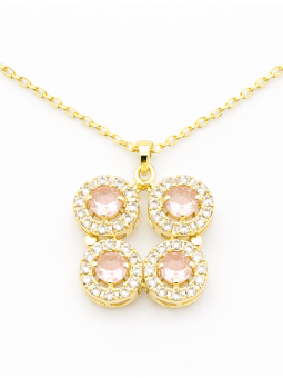 Collier Trèfle Rose Poudré Plaqué Or 18K – Pendentif 20 mm & Chaîne 45 cm