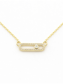 Collier Barre Ovale Sertie Plaqué Or 18K – Pendentif 20 mm & Chaîne 45 cm