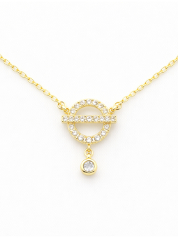 Collier Cercle Géométrique Sertie Plaqué Or 18K – Pendentif 20 mm & Chaîne 45 cm