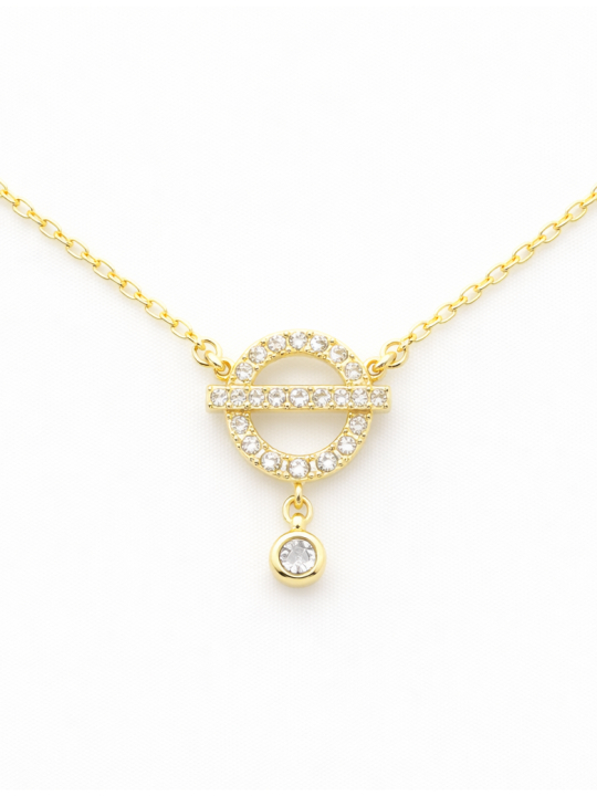 Collier Cercle Géométrique Sertie Plaqué Or 18K – Pendentif 20 mm & Chaîne 45 cm