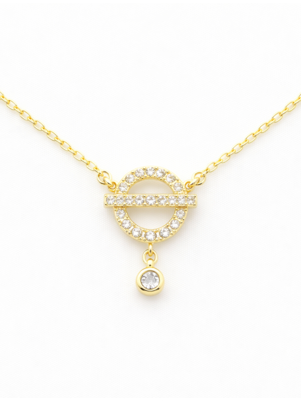 Collier Cercle Géométrique Sertie Plaqué Or 18K – Pendentif 20 mm & Chaîne 45 cm