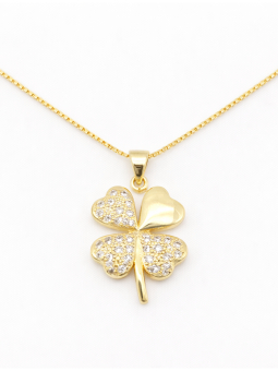 Collier Trèfle Porte-Bonheur Plaqué Or 18K – Pendentif 20 mm & Chaîne 45 cm