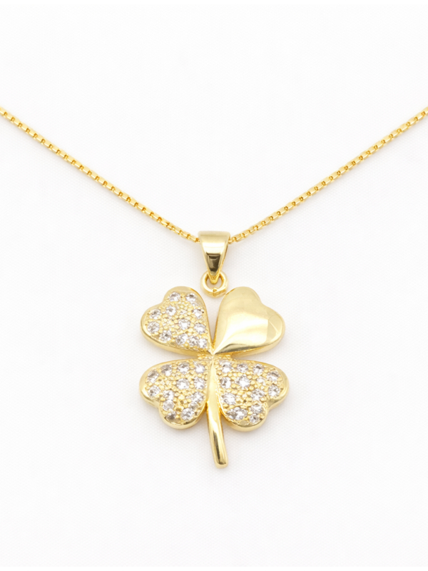 Collier Trèfle Porte-Bonheur Plaqué Or 18K – Pendentif 20 mm & Chaîne 45 cm