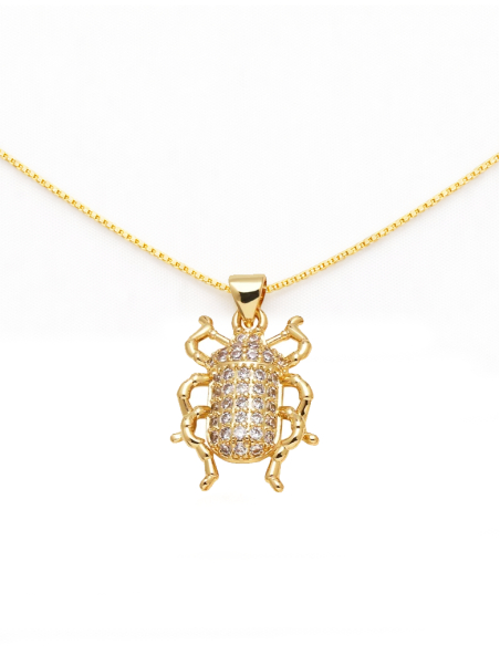 Collier Scarabée Plaqué Or 18K– Pendentif 20 mm & Chaîne 45 cm