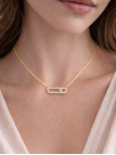 Collier Barre Ovale Sertie Plaqué Or 18K – Pendentif 20 mm & Chaîne 45 cm