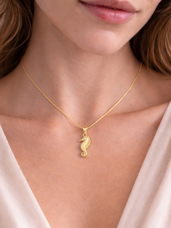 Collier Hippocampe Plaqué Or 18K – Pendentif Marin 20 mm & Chaîne 45 cm