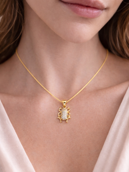 Collier Scarabée Plaqué Or 18K– Pendentif 20 mm & Chaîne 45 cm