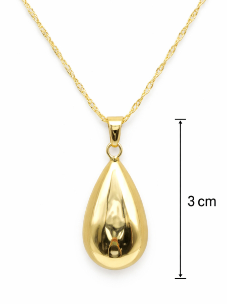 Collier Goutte Plaqué Or 18K – Pendentif 30 mm & Chaîne 45 cm