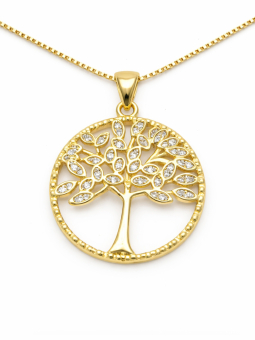 Collier Arbre de Vie Plaqué Or 18K – Pendentif 20 mm & Chaîne 45 cm