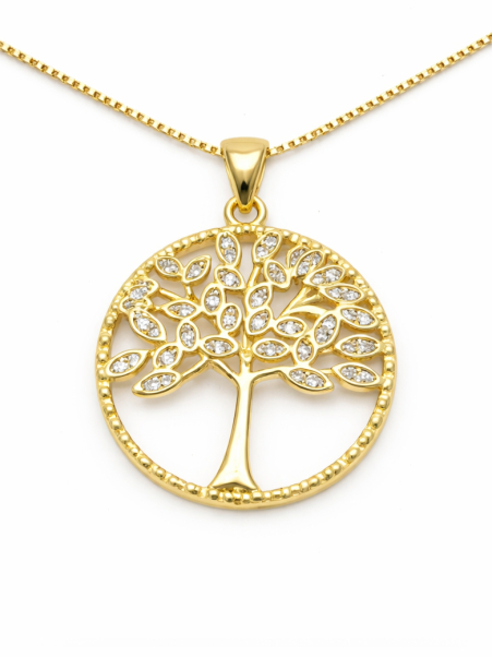 Collier Arbre de Vie Plaqué Or 18K – Pendentif 20 mm & Chaîne 45 cm