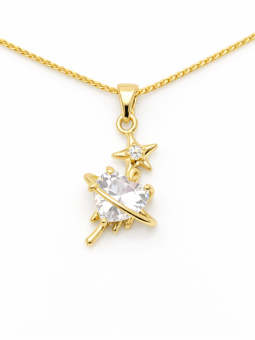 Collier Planète Étoile Plaqué Or 18K – Pendentif 20 mm & Chaîne 45 cm