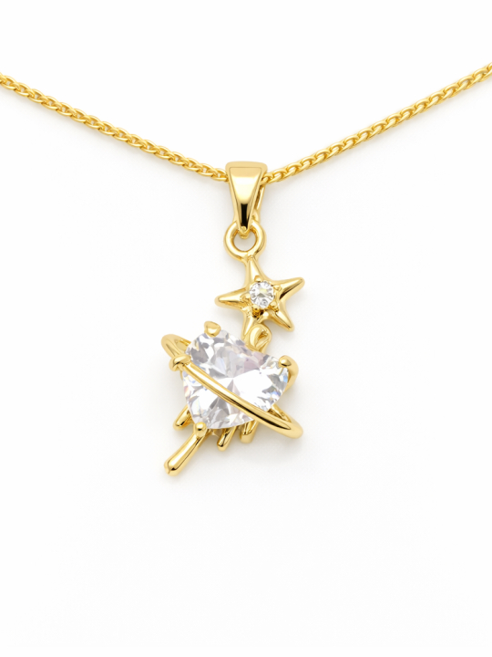 Collier Planète Étoile Plaqué Or 18K – Pendentif 20 mm & Chaîne 45 cm