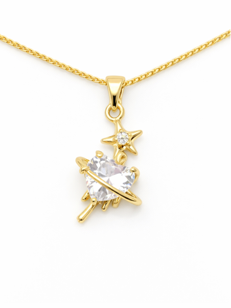 Collier Planète Étoile Plaqué Or 18K – Pendentif 20 mm & Chaîne 45 cm