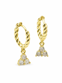 Boucles d’Oreilles Créoles Torsadées Doré Plaqué Or avec Pampilles Cristal